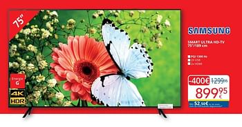 Promoties Samsung smart ultra hd-tv 75``-189 cm - Samsung - Geldig van 01/05/2024 tot 31/05/2024 bij Eldi