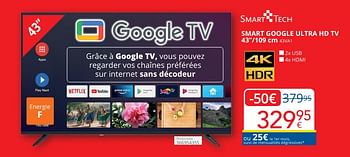 Promoties Smart smart google ultra hd tv 43``-109 cm 43va1 - Smart Tech - Geldig van 01/05/2024 tot 31/05/2024 bij Eldi