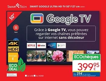 Promoties Smart tech smart google ultra hd tv 50``-127 cm 50va1 - Smart Tech - Geldig van 01/05/2024 tot 31/05/2024 bij Eldi