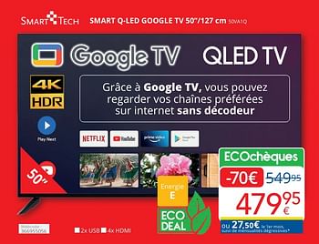 Promoties Smart tech smart q-led google tv 50``-127 cm 50va1q - Smart Tech - Geldig van 01/05/2024 tot 31/05/2024 bij Eldi