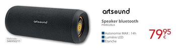 Promoties Artsound speaker bluetooth pwr02blk - Artsound - Geldig van 01/05/2024 tot 31/05/2024 bij Eldi