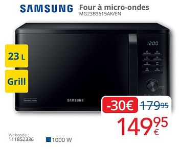 Promoties Samsung four à micro-ondes mg23b3515ak-en - Samsung - Geldig van 01/05/2024 tot 31/05/2024 bij Eldi