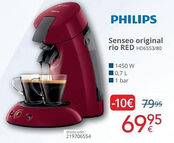 Promoties Philips senseo original rio red hd6553-80 - Philips - Geldig van 01/05/2024 tot 31/05/2024 bij Eldi