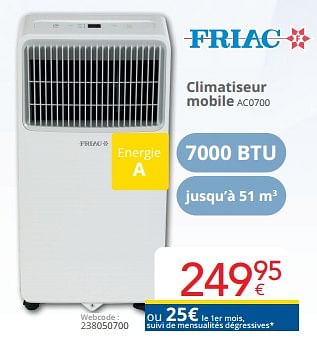 Promoties Friac climatiseur mobile ac0700 - Friac - Geldig van 01/05/2024 tot 31/05/2024 bij Eldi