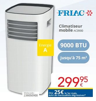 Promoties Friac climatiseur mobile ac0900 - Friac - Geldig van 01/05/2024 tot 31/05/2024 bij Eldi