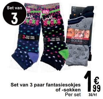 Promotions Set van 3 paar fantasiesokjes of sokken - Produit maison - Cora - Valide de 07/05/2024 à 18/05/2024 chez Cora