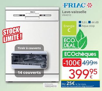 Promoties Fiac lave-vaisselle vw4010 - Friac - Geldig van 01/05/2024 tot 31/05/2024 bij Eldi