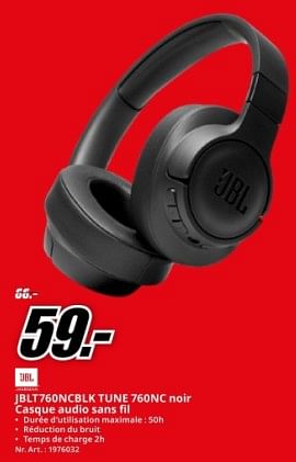 Promotions Jblt760ncblk tune 760nc noir casque audio sans fil - JBL - Valide de 04/05/2024 à 12/05/2024 chez Media Markt