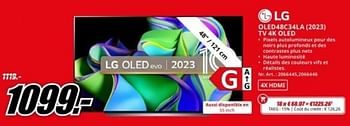 Promoties Lg oled48c34la tv 4k oled - LG - Geldig van 04/05/2024 tot 12/05/2024 bij Media Markt