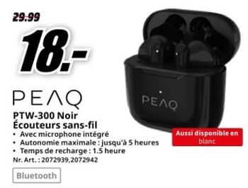 Promotions Ptw-300 noir écouteurs sans-fil - Peaq - Valide de 04/05/2024 à 12/05/2024 chez Media Markt
