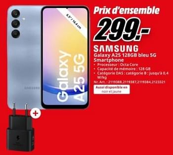 Promoties Samsung galaxy a25 128gb bleu 5g smartphone - Samsung - Geldig van 04/05/2024 tot 12/05/2024 bij Media Markt