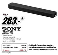 Promotions Sony hts2000 cel barre de son - Sony - Valide de 04/05/2024 à 12/05/2024 chez Media Markt