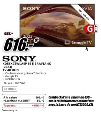 Promoties Sony kd55x75wlaep 55 e bravia 4k tv 4k uhd - Sony - Geldig van 04/05/2024 tot 12/05/2024 bij Media Markt