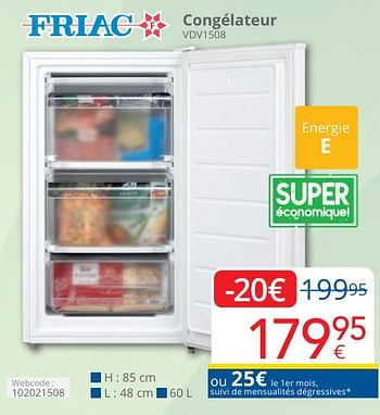 Promoties Friac congélateur vdv1508 - Friac - Geldig van 01/05/2024 tot 31/05/2024 bij Eldi