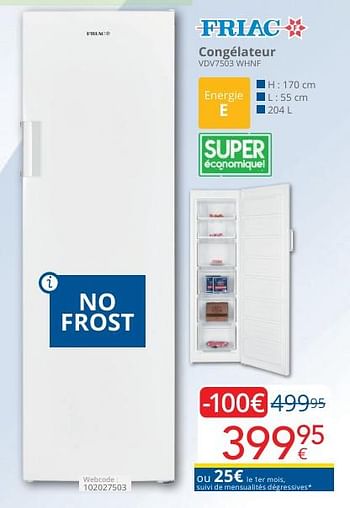 Promoties Friac congélateur vdv7503 whnf - Friac - Geldig van 01/05/2024 tot 31/05/2024 bij Eldi