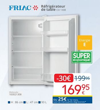 Promotions Friac réfrigérateur de table co 1308 - Friac - Valide de 01/05/2024 à 31/05/2024 chez Eldi