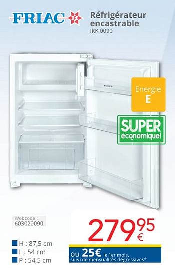 Promotions Friac réfrigérateur encastrable ikk 0090 - Friac - Valide de 01/05/2024 à 31/05/2024 chez Eldi