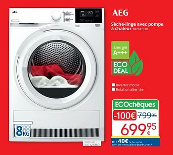 Promoties Aeg sèche-linge avec pompe à chaleur tr78at32b - AEG - Geldig van 01/05/2024 tot 31/05/2024 bij Eldi