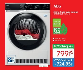 Promoties Aeg sèche-linge avec pompe à chaleur tr88a64c - AEG - Geldig van 01/05/2024 tot 31/05/2024 bij Eldi