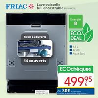 Promotions Friac lave-vaisselle full encastrable fivw4420l - Friac - Valide de 01/05/2024 à 31/05/2024 chez Eldi