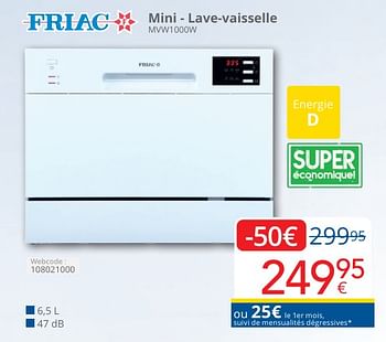 Promoties Friac mini - lave-vaisselle mvw1000w - Friac - Geldig van 01/05/2024 tot 31/05/2024 bij Eldi