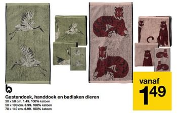Promotions Gastendoek, handdoek en badlaken dieren - Produit maison - Zeeman  - Valide de 04/05/2024 à 10/05/2024 chez Zeeman
