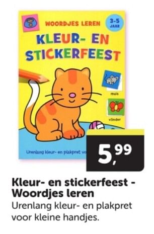 Promoties Kleur- en stickerfeest - woordjes leren - Huismerk - Boekenvoordeel - Geldig van 04/05/2024 tot 12/05/2024 bij BoekenVoordeel