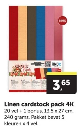 Promoties Linen cardstock pack 4k - Huismerk - Boekenvoordeel - Geldig van 04/05/2024 tot 12/05/2024 bij BoekenVoordeel
