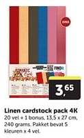 Promoties Linen cardstock pack 4k - Huismerk - Boekenvoordeel - Geldig van 04/05/2024 tot 12/05/2024 bij BoekenVoordeel