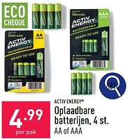 Promoties Oplaadbare batterijen - Activ Energy - Geldig van 13/05/2024 tot 19/05/2024 bij Aldi