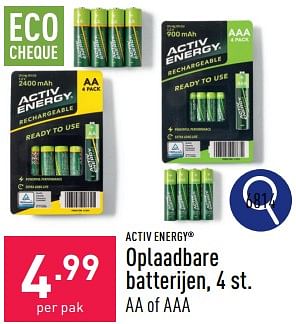 Promotions Oplaadbare batterijen - Activ Energy - Valide de 13/05/2024 à 19/05/2024 chez Aldi
