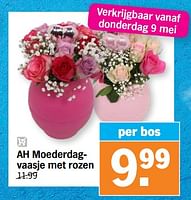 Promoties Ah moederdagvaasje met rozen - Huismerk - Albert Heijn - Geldig van 06/05/2024 tot 12/05/2024 bij Albert Heijn