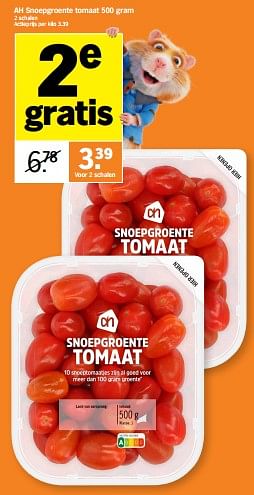Promoties Ah snoepgroente tomaat - Huismerk - Albert Heijn - Geldig van 06/05/2024 tot 12/05/2024 bij Albert Heijn