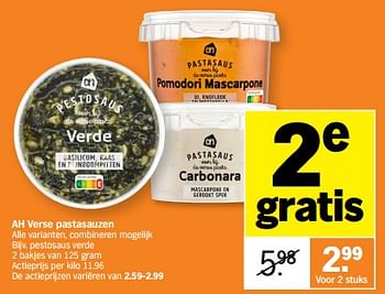 Promotions Ah verse pastasauzen - Produit Maison - Albert Heijn - Valide de 06/05/2024 à 12/05/2024 chez Albert Heijn