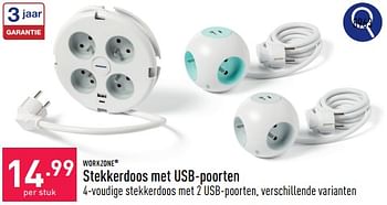 Promotions Stekkerdoos met usb-poorten - Workzone - Valide de 13/05/2024 à 19/05/2024 chez Aldi