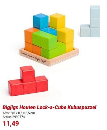 Promoties Bigjigs houten lock-a-cube kubuspuzzel - Bigjigs - Geldig van 01/03/2024 tot 31/05/2024 bij Lobbes