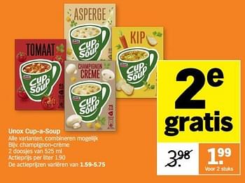 Promotions Unox cup-a-soup champignon-crème - Unox - Valide de 06/05/2024 à 12/05/2024 chez Albert Heijn