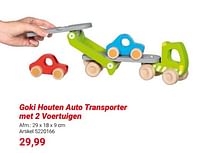 Promoties Goki houten auto transporter met 2 voertuigen - Goki - Geldig van 01/03/2024 tot 31/05/2024 bij Lobbes