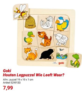 Promoties Goki houten legpuzzel wie leeft waar? - Goki - Geldig van 01/03/2024 tot 31/05/2024 bij Lobbes