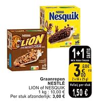 Promoties Graanrepen nestlé lion of nesquik - Nestlé - Geldig van 07/05/2024 tot 13/05/2024 bij Cora