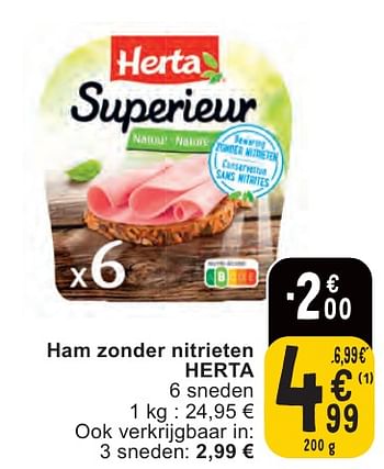 Promotions Ham zonder nitrieten herta - Herta - Valide de 07/05/2024 à 13/05/2024 chez Cora