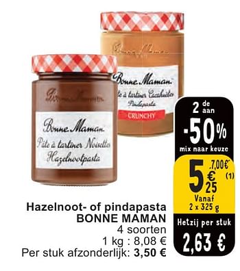 Promoties Hazelnoot- of pindapasta bonne maman - Bonne Maman - Geldig van 07/05/2024 tot 13/05/2024 bij Cora