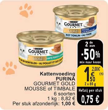 Promoties Kattenvoeding purina gourmet gold mousse of timbale - Purina - Geldig van 07/05/2024 tot 13/05/2024 bij Cora