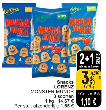 Promoties Snacks lorenz monster munch - lorenz - Geldig van 07/05/2024 tot 13/05/2024 bij Cora