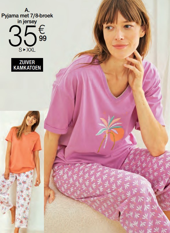 Promoties Pyjama met 7-8-broek in jersey - Huismerk - Damart - Geldig van 01/05/2024 tot 30/06/2024 bij Damart