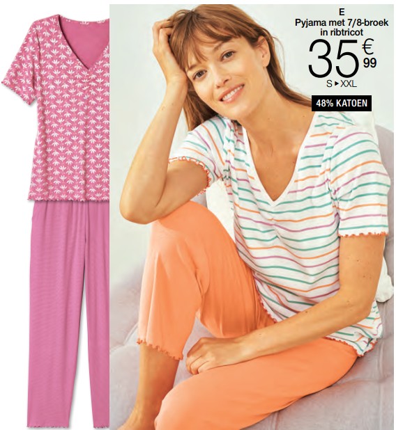Promoties Pyjama met 7-8-broek in ribtricot - Huismerk - Damart - Geldig van 01/05/2024 tot 30/06/2024 bij Damart