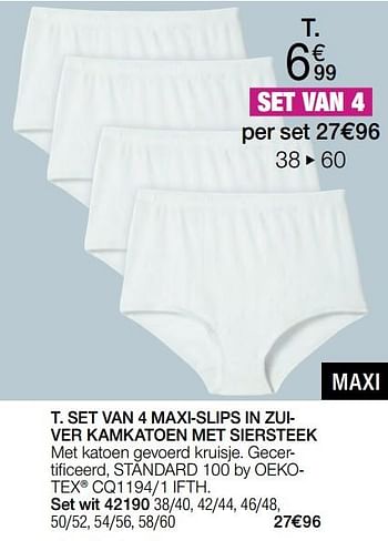 Promotions Set van 4 maxi-slips in zuiver kamkatoen met siersteek - Produit Maison - Damart - Valide de 01/05/2024 à 30/06/2024 chez Damart