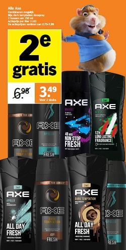 Promotions Axe dark temptation deospray - Axe - Valide de 06/05/2024 à 12/05/2024 chez Albert Heijn