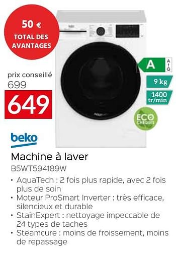Promoties Beko machine à laver b5wt594189w - Beko - Geldig van 26/04/2024 tot 31/05/2024 bij Selexion