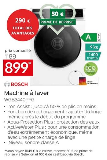 Promoties Bosch machine à laver wgb2440pfg - Bosch - Geldig van 26/04/2024 tot 31/05/2024 bij Selexion